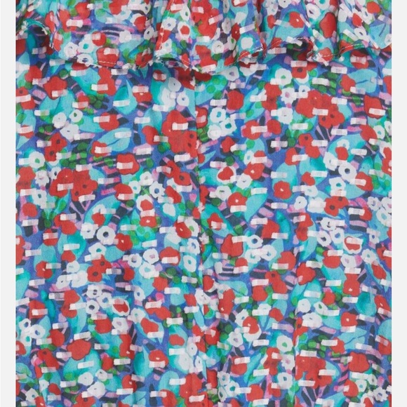 SALONI Blue Red White Print Flocked ANITA Ruffle Silk Maxi - Picture 3 of 6